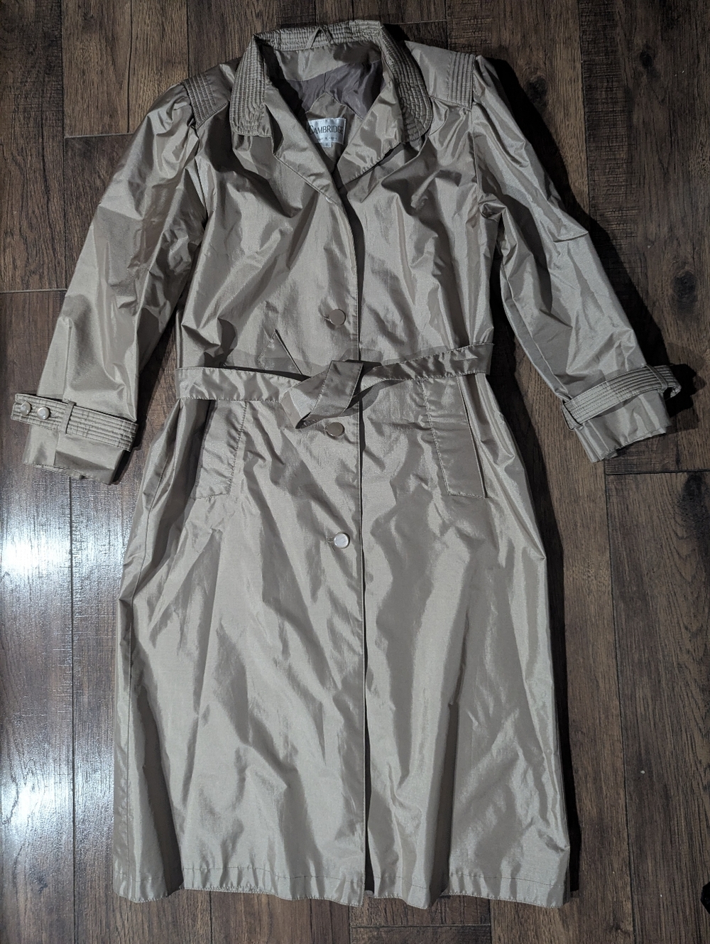 Cambridge Women's 80s Vintage Bronze Tan Long Button Down Mom Trench Coat Size 8